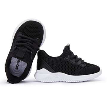 BMCiTYBM Toddler Boys Girls Sneakers Kids Walking Shoes Lightweight Breathable Athletic Running Shoes Black Size 7 Toddler