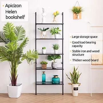 Apicizon 5 Tier Ladder Shelf - Stylish Wall-Mounted Bookshelf