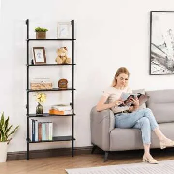 Apicizon 5 Tier Ladder Shelf - Stylish Wall-Mounted Bookshelf