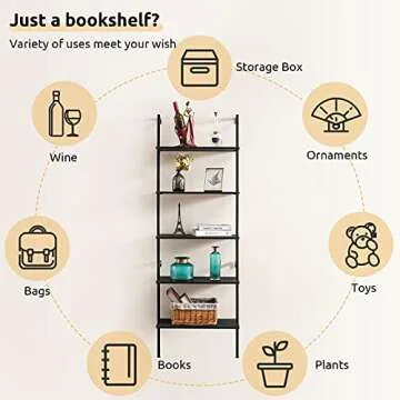 Apicizon 5 Tier Ladder Shelf - Stylish Wall-Mounted Bookshelf