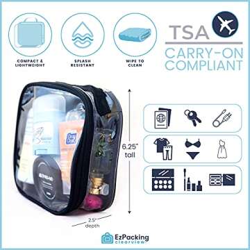 EzPacking Clear TSA Approved 3-1-1 Travel Toiletry Bag for Carry On/Quart Size Transparent Liquids Pouch for Airport Security/Reusable See Through Vinyl & PVC Plastic Organizer Men Women (Royal Blue)