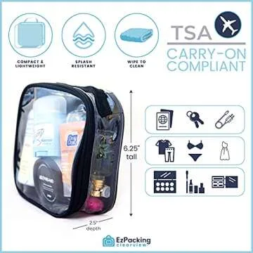 EzPacking Clear TSA Approved 3-1-1 Travel Toiletry Bag for Carry On/Quart Size Transparent Liquids Pouch for Airport Security/Reusable See Through Vinyl & PVC Plastic Organizer Men Women (Royal Blue)