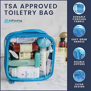 EzPacking Clear TSA Approved 3-1-1 Travel Toiletry Bag for Carry On/Quart Size Transparent Liquids Pouch for Airport Security/Reusable See Through Vinyl & PVC Plastic Organizer Men Women (Royal Blue)