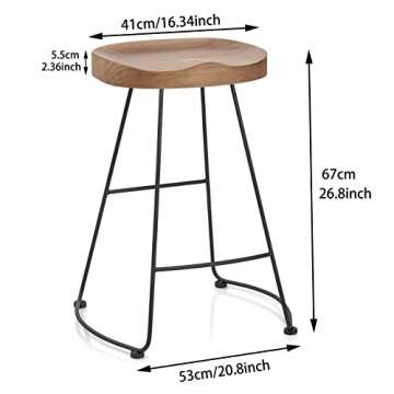 Lisuden Set of 2 American Elegant Retro Country Style Bar Chair, Modern Fashion Simple Bar Stool, Mid Century Dining Wooden Chair High Stool, 26.8 inches（Black）