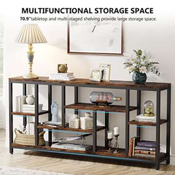 Tribesigns Console Sofa Table, 70.9 inch Extra Long Table Behind Couch with Storage Shelves, 3-Tier Industrial Narrow Entryway Hallway Accent Table for Living Room, Rustic Brown