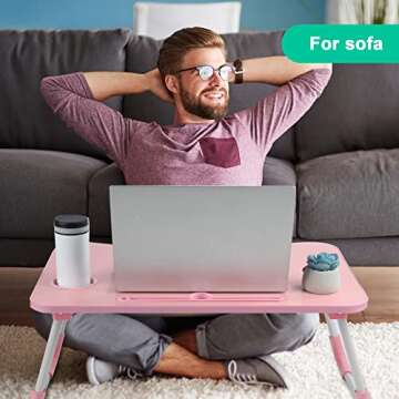 Pink Portable Laptop Desk for Bed and Sofa - Ready to Use