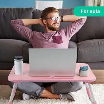Pink Portable Laptop Desk for Bed and Sofa - Ready to Use