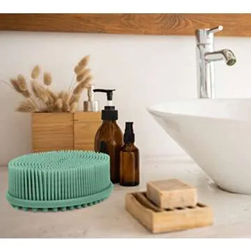 Silicone Body Scrubbers for use in Shower - Silicone Bath scrubbers for Women - Silicone Shower Scrubber for Body - Silicone Scrubber Body Exfoliator Scrubber for Skin - Mens Shower Scrubber (Green)