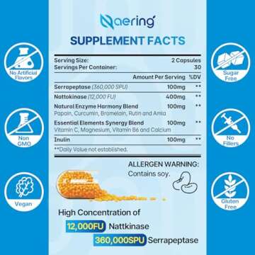 Liposomal Nattokinase 12,000 FU Serrapeptase 360,000 SPU Enzyme Supplement - Enriched with Synergist...