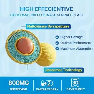 Liposomal Nattokinase 12,000 FU Serrapeptase 360,000 SPU Enzyme Supplement - Enriched with Synergistic Enzymes and Nutrient Blend & Inulin for Circulatory, Gut, Digestion 60 Capsules (1 Bottle)