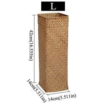 Handmade Wicker Flower Basket Organizer Natural Straw Vintage Rattan Vase Home Decorative Desk Storage Container Gift (14X14X42L065L)
