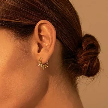 GUEMER Gold Spike Huggie Hoop Earrings Trendy Style