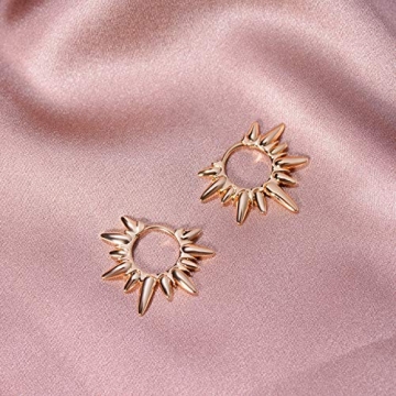 GUEMER Gold Spike Huggie Hoop Earrings Trendy Style