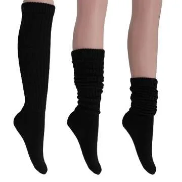 AWS/American Made Slouchy Scrunch Cotton Slouch Socks for Women Shoe Size 5 to 10 (Black, 1 Pair)