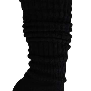 AWS/American Made Slouchy Scrunch Cotton Slouch Socks for Women Shoe Size 5 to 10 (Black, 1 Pair)