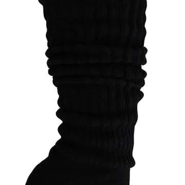 AWS/American Made Slouchy Scrunch Cotton Slouch Socks for Women Shoe Size 5 to 10 (Black, 1 Pair)