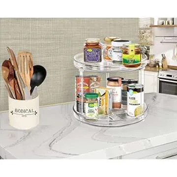 360 Rotating Lazy Susan Bathroom Organizer Countertop, 2 Tier 10.6inch Makeup Organizers for Vanity, Skincare Organizers Perfume Organizer for Bathroom, Make up Organizers and Storage -Clear