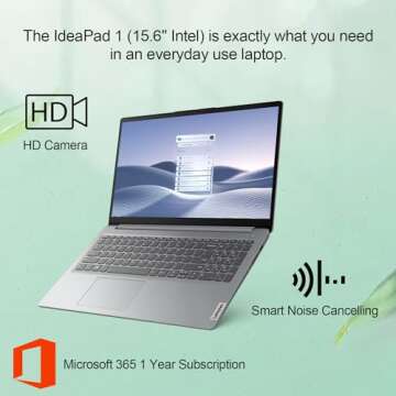Lenovo IdeaPad 1 Home Laptop, 15.6" FHD Display, 12GB RAM, 384GB Storage, Office 365, Wi-Fi 6, W11H,...