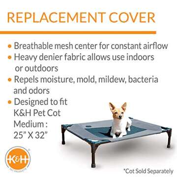 K&H Pet Products Dog Cot Replacement Cover, Designed to fit K&H Medium Pet Cots (Sold Separately), Indoor Outdoor, Breathable Cooling Mesh Center, Machine Washable - Medium 32 X 25in Gray