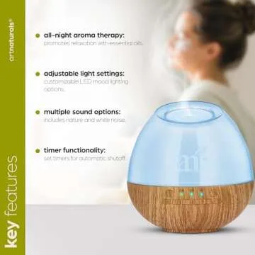 artnaturals Essential Oil Diffuser & Baby White Noise Sound Machine w/Night Light - 6 Natural Relaxing & Soothing Sounds - Sleep Therapy for Babies, Kids & Adults - Aromatherapy Humidifier for Bedroom