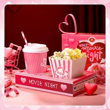Dunzoom 20 Pcs Valentine's Day Movie Night Supplies Galentines Movie Night Paper Snack Trays Popcorn...