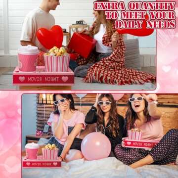 Dunzoom 20 Pcs Valentine's Day Movie Night Supplies Galentines Movie Night Paper Snack Trays Popcorn Candy Holder Snack Boxes Cardboard Snack Holder Food Trays