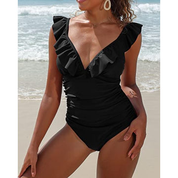 SOCIALA Ruffle One Piece Bathing Suit - Flattering Design