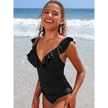 SOCIALA Ruffle One Piece Bathing Suit - Flattering Design