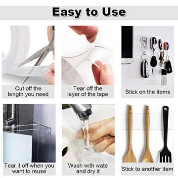 YBB 16.5Ft Reuasble Double-Sided Sticky Tape with Scissor, Traceless Washable Removable Adhesive Tap...