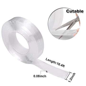 YBB 16.5Ft Reuasble Double-Sided Sticky Tape with Scissor, Traceless Washable Removable Adhesive Tape Sticky Strips for Household Office School Use