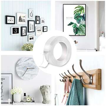 YBB 16.5Ft Reuasble Double-Sided Sticky Tape with Scissor, Traceless Washable Removable Adhesive Tape Sticky Strips for Household Office School Use