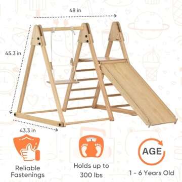 Avenlur 4-in-1 Juniper Indoor Play Gym - Jungle Gym Playset with Baby Swing, Slide, Ladder, and Climbing Wall - Foldable Wooden Playset - Indoor Jungle Gym for Kids Ages 18mo to 6yrs