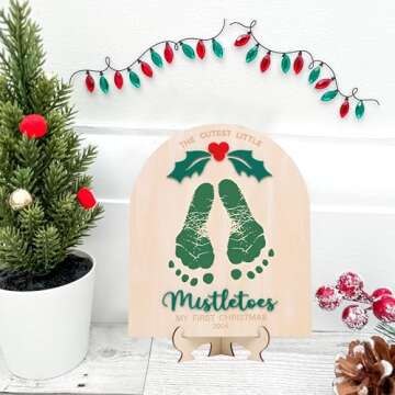 DIY Christmas Footprint or Handprint Art, Baby's First Christmas, The Cutest Little Mistletoes, Custom Children's Keepsake, Personalized Baby Christmas Decor (Green Mistletoe Footprint)