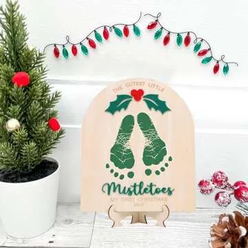 DIY Christmas Footprint or Handprint Art, Baby's First Christmas, The Cutest Little Mistletoes, Custom Children's Keepsake, Personalized Baby Christmas Decor (Green Mistletoe Footprint)
