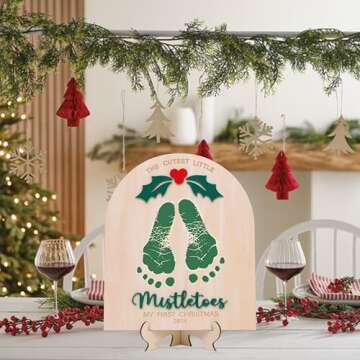 DIY Christmas Footprint or Handprint Art, Baby's First Christmas, The Cutest Little Mistletoes, Custom Children's Keepsake, Personalized Baby Christmas Decor (Green Mistletoe Footprint)