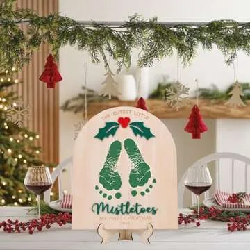 DIY Christmas Footprint or Handprint Art, Baby's First Christmas, The Cutest Little Mistletoes, Custom Children's Keepsake, Personalized Baby Christmas Decor (Green Mistletoe Footprint)