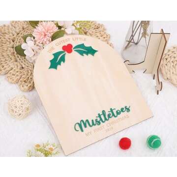 DIY Christmas Footprint or Handprint Art, Baby's First Christmas, The Cutest Little Mistletoes, Custom Children's Keepsake, Personalized Baby Christmas Decor (Green Mistletoe Footprint)