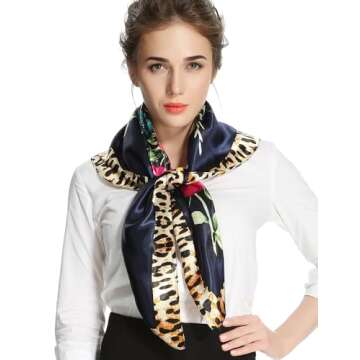 Corciova Large Square Satin Silk-Like Lightweight Scarf Hair Wrap Women Leopard Oxford Blue Floral C...