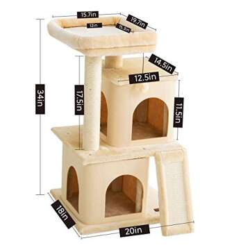 Lesure Cat Tree for Indoor Cats - Large Cat Tower Condos with Scratching Post and Platform, Multi-Level Pet Play House Stable Kitty Furniture, 34 inches Tall, Beige