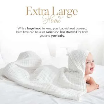 Baby Bath Towels Hooded, 9 Layers Natural Muslin Cotton Baby Bath Towels, 32 X 32 inches Soft and Comfortable Hooded Towel for Toddler,Boys,Girls (Blue Striped)…