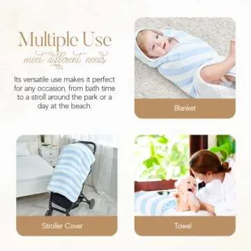 Baby Bath Towels Hooded, 9 Layers Natural Muslin Cotton Baby Bath Towels, 32 X 32 inches Soft and Comfortable Hooded Towel for Toddler,Boys,Girls (Blue Striped)…