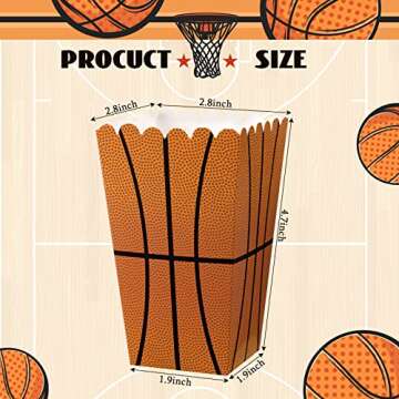 Funtery 24 Pcs Party Popcorn Boxes Popcorn Bags Buckets Container Holder Sport Party Favors for Sport Supplies Decorations(Basketball)