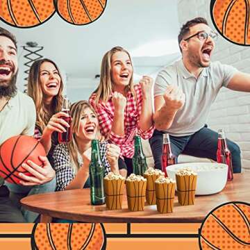 Funtery 24 Pcs Party Popcorn Boxes Popcorn Bags Buckets Container Holder Sport Party Favors for Sport Supplies Decorations(Basketball)