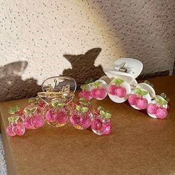 Korean Style Sweet Jelly Cherry Hair Claw Shark Clip, Women Girls Elegant Cute Cherry Hair Crab Clip Ponytail Holder Hair Accessories(transparent)