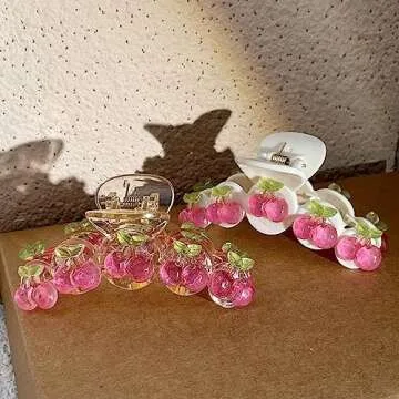 Korean Style Sweet Jelly Cherry Hair Claw Shark Clip, Women Girls Elegant Cute Cherry Hair Crab Clip Ponytail Holder Hair Accessories(transparent)