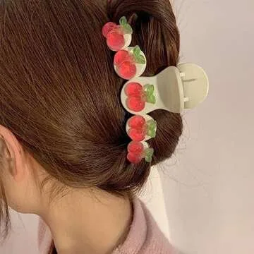 Korean Style Sweet Jelly Cherry Hair Claw Shark Clip, Women Girls Elegant Cute Cherry Hair Crab Clip Ponytail Holder Hair Accessories(transparent)