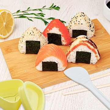yuntop 2 Pack Triangle Sushi Maker & 1 Pack White Rice Paddle Triangle Onigiri Rice Ball Mold Kit for Japanese Home DIY Children Bento Large & Small Triangle Sushi Press Set Kitchen Tool for Musubi