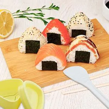 yuntop 2 Pack Triangle Sushi Maker & 1 Pack White Rice Paddle Triangle Onigiri Rice Ball Mold Kit for Japanese Home DIY Children Bento Large & Small Triangle Sushi Press Set Kitchen Tool for Musubi