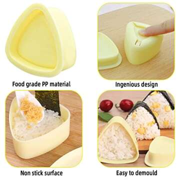 yuntop 2 Pack Triangle Sushi Maker & 1 Pack White Rice Paddle Triangle Onigiri Rice Ball Mold Kit for Japanese Home DIY Children Bento Large & Small Triangle Sushi Press Set Kitchen Tool for Musubi