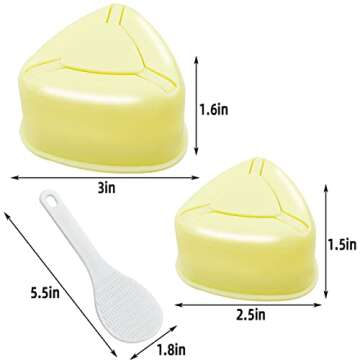 yuntop 2 Pack Triangle Sushi Maker & 1 Pack White Rice Paddle Triangle Onigiri Rice Ball Mold Kit for Japanese Home DIY Children Bento Large & Small Triangle Sushi Press Set Kitchen Tool for Musubi